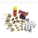 Back of furnace kit with 1/25 hp pump and PEX fittings